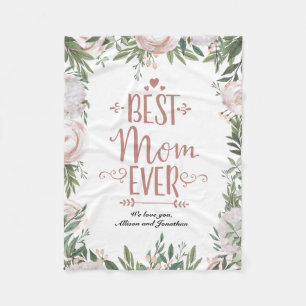 Dusty Pink Floral Best Mum Ever Mother's Day Fleece Blanket