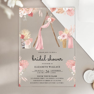 Dusty Pink Floral Boho Beach Arbor Bridal Shower Acrylic Invitations