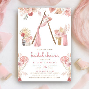 Dusty Pink Floral Boho Beach Arbor Bridal Shower Invitation