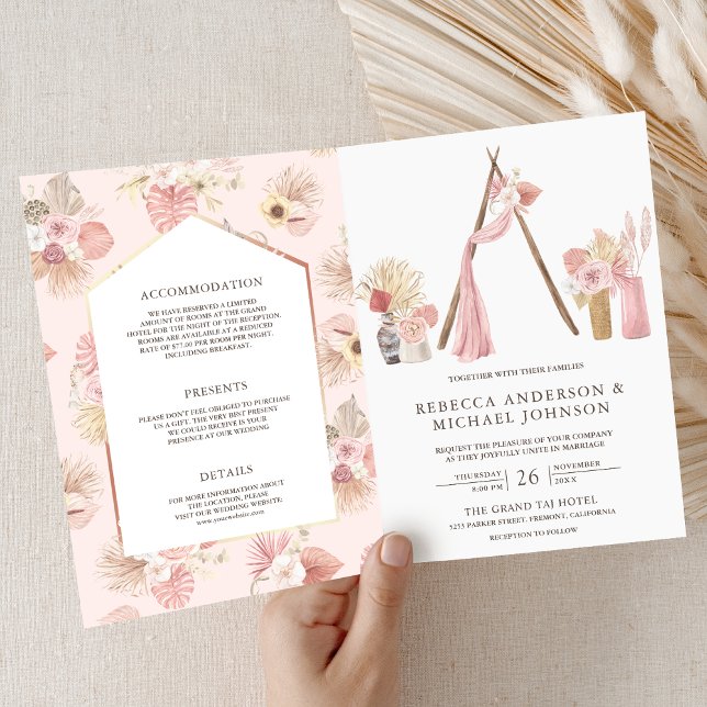 Dusty Pink Floral Boho Beach Arbor QR Code Wedding Invitation (Creator Uploaded)