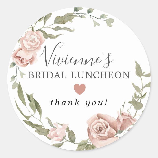 Dusty Pink Floral Bridal Luncheon Favour Seal (Front)