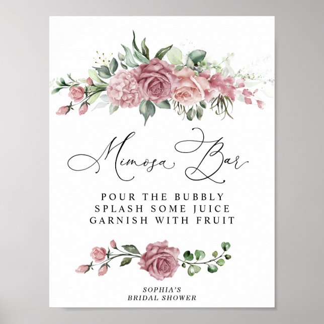 Dusty Pink Floral Bridal Shower Mimosa Bar Poster (Front)