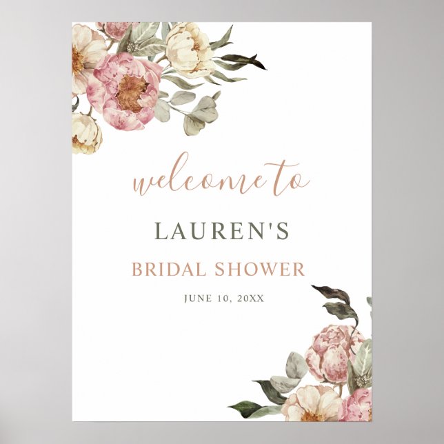 Dusty Pink Floral Bridal Shower Welcome Sign (Front)