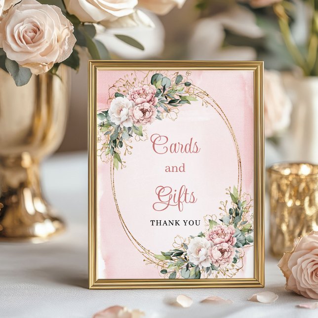 Dusty Pink Floral Cards and Gifts Baby Shower Sign (Dusty Pink Floral Cards and Gifts Baby Shower Table)