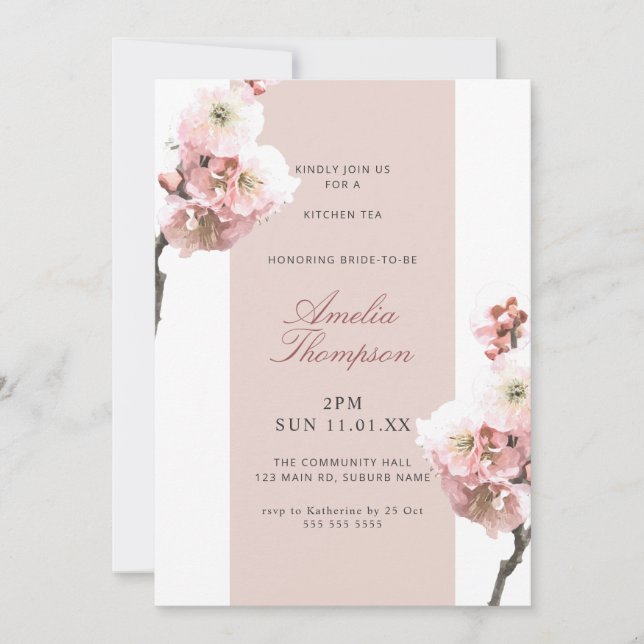 Dusty Pink Floral Cherry Blossom Bridal Shower Invitation (Front)