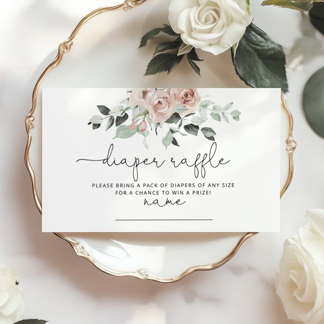 Dusty pink floral diaper raffle ticket enclosure card (Creator Uploaded)