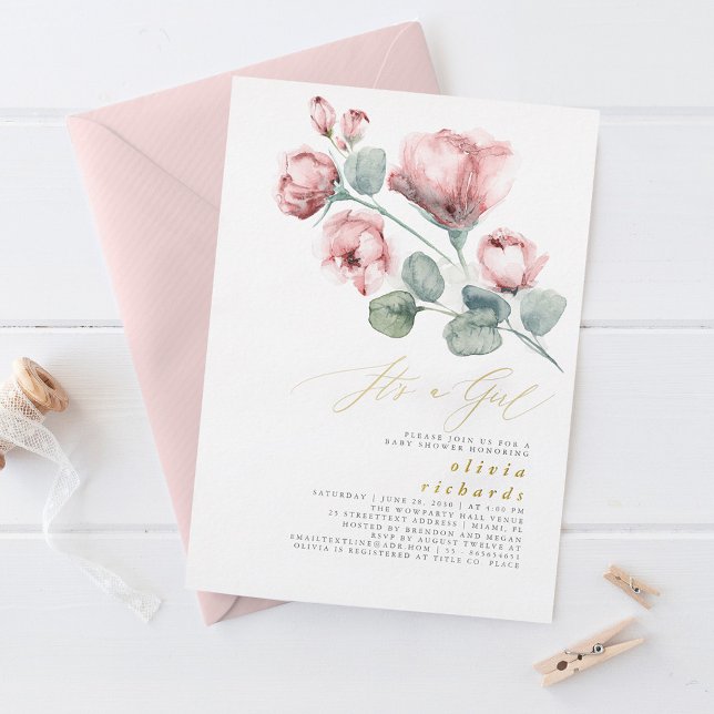 Dusty Pink Floral Elegant It's a Girl Baby Shower (Creator Uploaded)