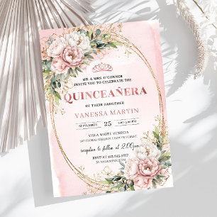 Dusty Pink Floral Eucalyptus 15th Birthday Invite