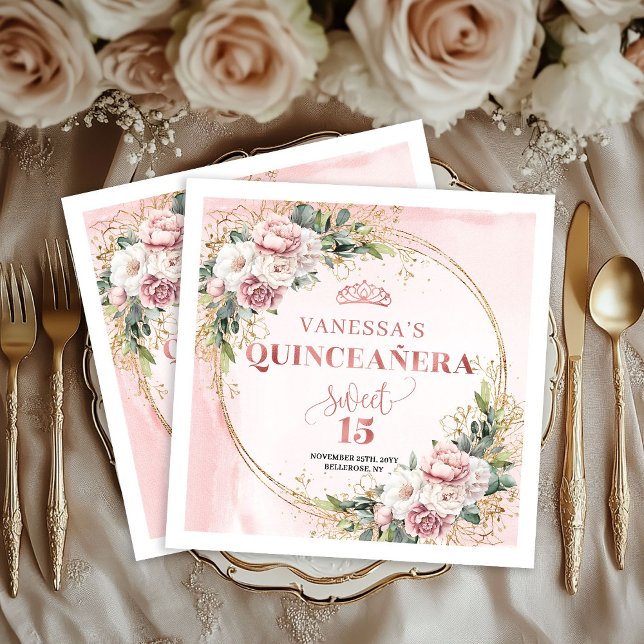 Dusty Pink Floral Eucalyptus Birthday Napkins (Dusty Pink Floral Eucalyptus Birthday Napkins)