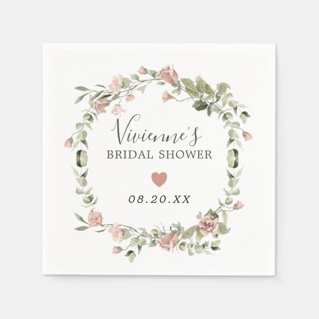 Dusty Pink Floral Eucalyptus Bridal Shower Napkin (Front)