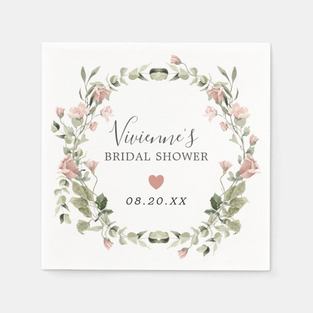 Dusty Pink Floral Eucalyptus Bridal Shower Napkin (Front)