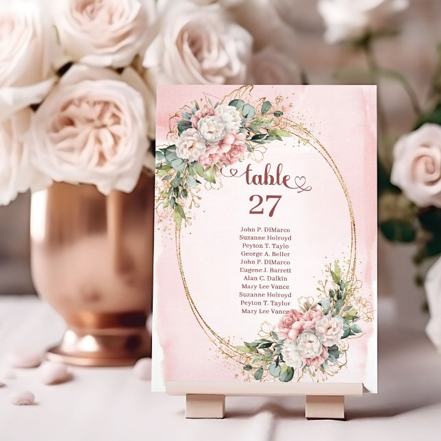 Dusty Pink Floral Eucalyptus Gold Table Numbers (Dusty Pink Floral Eucalyptus Gold Table Numbers)