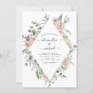 Dusty Pink Floral Eucalyptus Photo Wedding Invitation