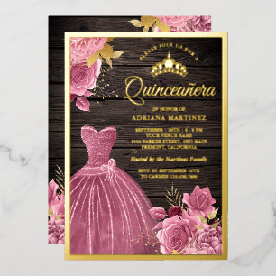 Dusty Pink Floral Gown Barn Wood Quinceanera Gold