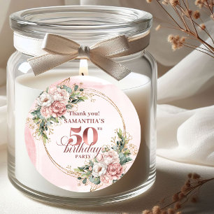 Dusty Pink Floral Greenery 50th Birthday Stickers