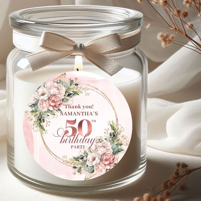 Dusty Pink Floral Greenery 50th Birthday Stickers (Dusty Pink Floral Greenery 50th Birthday Stickers)