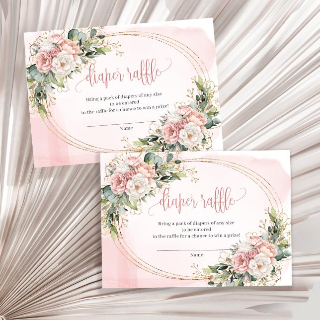 Dusty Pink Floral Greenery Baby Girl Diaper Raffle Enclosure Card (Elegant Blush Pink Floral Eucalyptus Diaper Raffle)
