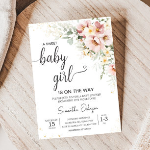 Dusty Pink Floral Greenery Baby Shower Invitation