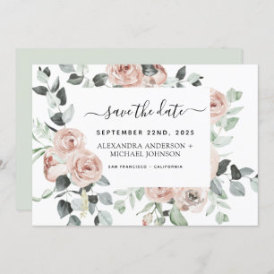 Dusty Pink Floral Greenery Save the Date Invitati Invitation