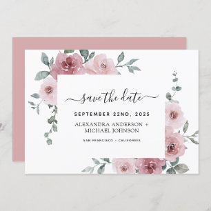 Dusty Pink Floral Greenery Save the Date Invitati Invitation