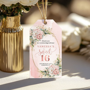 Dusty Pink Floral Greenery Sweet Sixteen Thank You Gift Tags