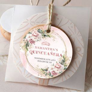 Dusty Pink Floral Greenery Tag for Quince Party