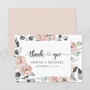 Dusty Pink Floral Greenery Thank You Invitation