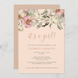 Dusty Pink Floral It's a Girl Baby Shower  Invitation