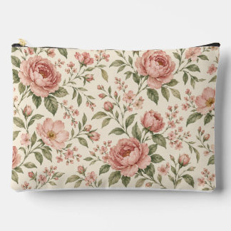 Dusty Pink Floral Makeup Bag with Sage Green Leave