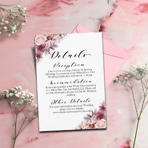 Dusty Pink Floral Modern Script Wedding Details Enclosure Card
