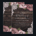 Dusty Pink Floral Roses Rustic Wood & Lace Wedding Invitation<br><div class="desc">Customise any way you want.</div>