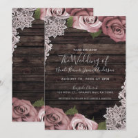 Dusty Pink Floral Roses Rustic Wood & Lace Wedding