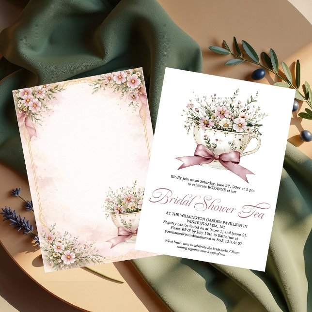 Dusty Pink Floral Teacup Bridal Shower Tea Invitation (Creator Uploaded)