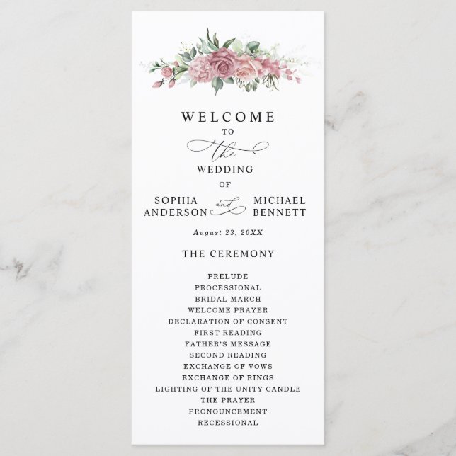 Dusty Pink Floral Wedding Program (Front)