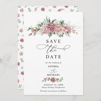 Dusty Pink Floral Wedding Save The Date  Invitation