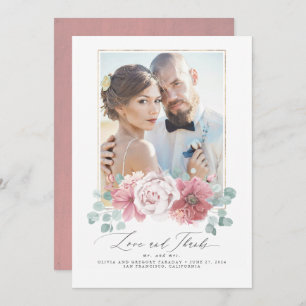Dusty Pink Floral Wedding Thank You Invitation