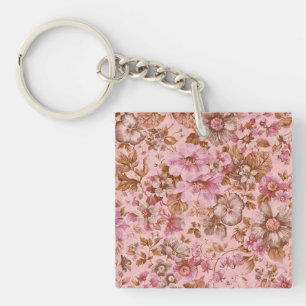 Dusty Pink Floral with Texture Key Ring