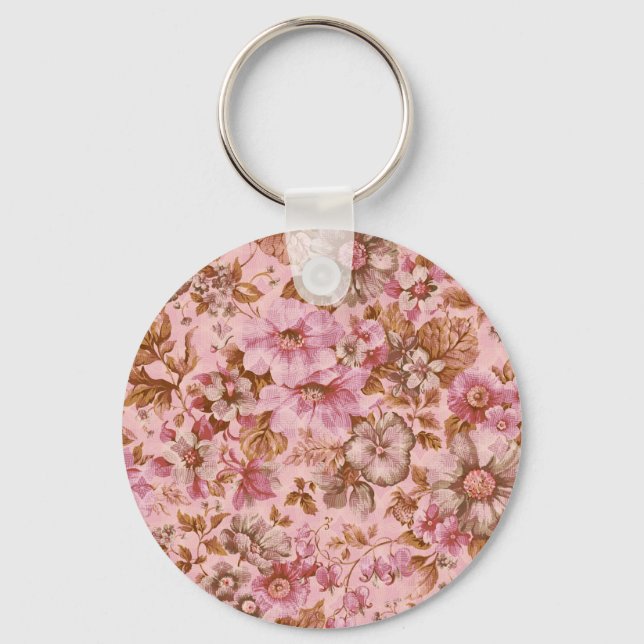 Dusty Pink Floral with  Texture Key Ring (Front)