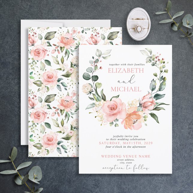 Dusty Pink Floral Wreath Spring Summer Wedding Invitation (Creator Uploaded)