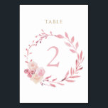 dusty pink floral wreath  table number sign<br><div class="desc">modern floral table number</div>