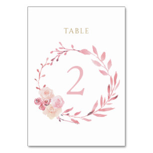 dusty pink floral wreath  table number sign