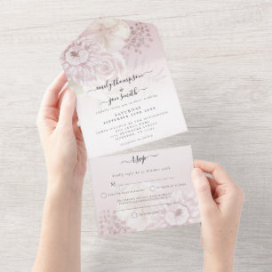 Dusty Pink Florals Dusty Rose Name Address Wedding All In One Invitation