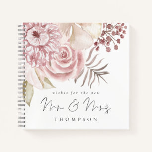Dusty Pink Florals New Mr Mrs Wedding Guest Book