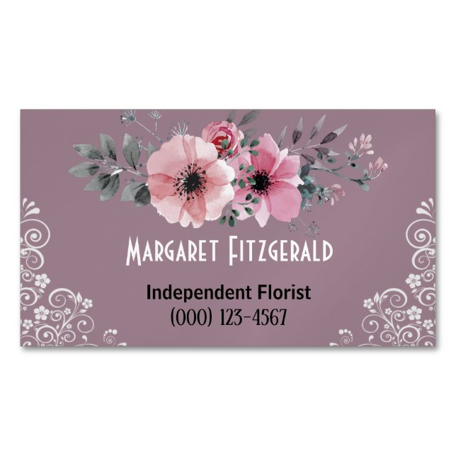 Dusty pink florist magnetic business card (Front)