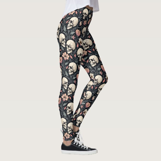 Dusty Pink Flowers and Skulls Leggings (Right)