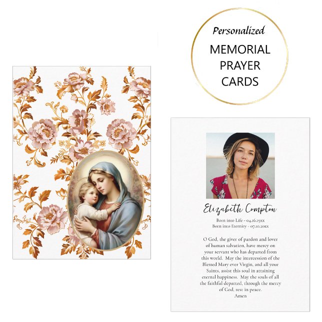 Dusty Pink Flowers Catholic Memorial Prayer Card (Creator Uploaded)