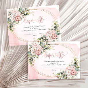 Dusty Pink Flowers Eucalyptus Baby Girl Raffle Enclosure Card