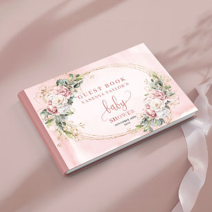 Dusty Pink Flowers Eucalyptus Baby Shower Sign In Guest Book