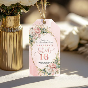 Dusty Pink Flowers Eucalyptus Sweet 16 Thank You Gift Tags
