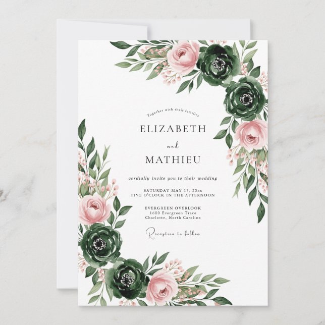 Dusty Pink Forest Botanical Wedding Invitation (Front)